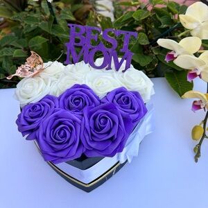 Heart Shaped Purple and white Rose Flower Arrangement W/ Butterflies/custom